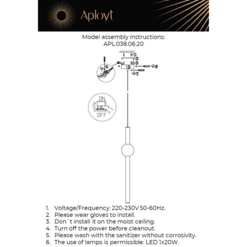Подвесной светодиодный светильник Aployt Zhozefin APL.038.06.20